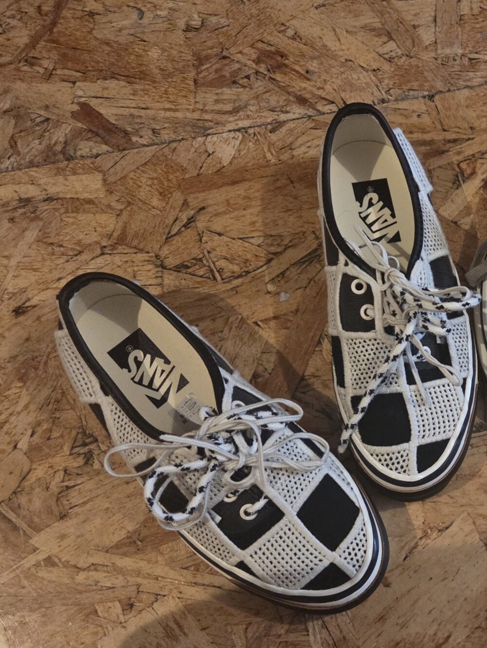 Vans Black and White Checker Mesh Lace-Up Sneakers